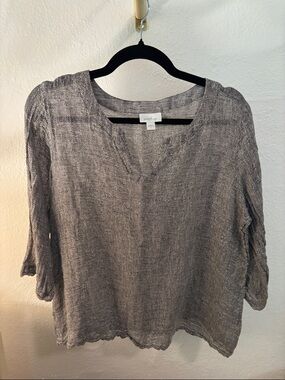 Eileen Fisher Heathered Gray Linen V-Neck Tunic